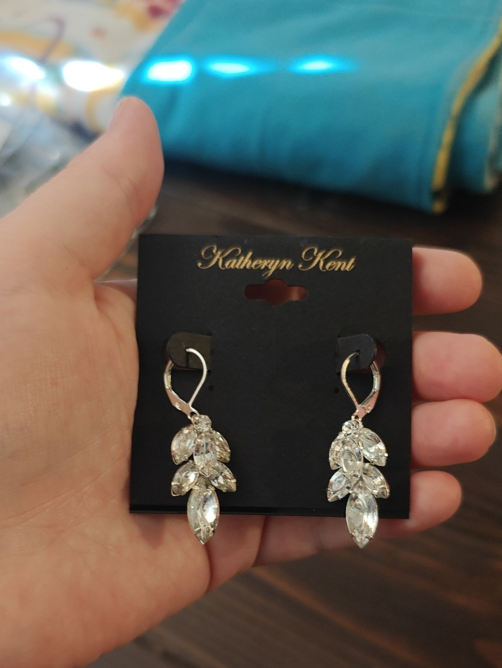 Silver Crystal Leaf Drop Earrings - Clear AA31 6812